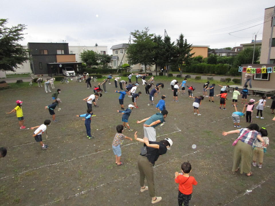 マスクして夏休みラジオ体操