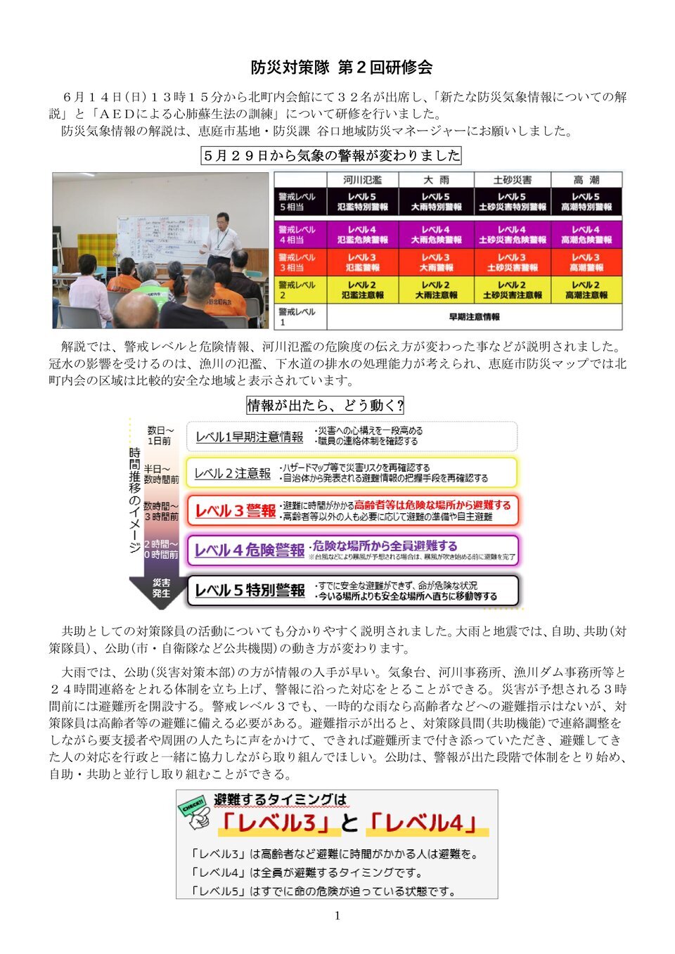 【恵み野北町内会】防災対策隊 第２回研修会